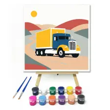 Számfestő.hu Sárga-kék kamion - gyerek számfestő készlet – 30×30 cm (Keret nélkül) kreatív és készségfejlesztő