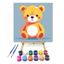 Számfestő.hu Sárga mackó - gyerek számfestő készlet – 20×20 cm (Keretre feszítve) kreatív és készségfejlesztő