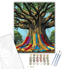 Számfestő.hu Szent Banyanfa Színes Szövetekkel - számfestő készlet – 50×60 cm (Keretre feszítve) kreatív és készségfejlesztő