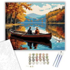Számfestő.hu Szerelmespár Csónakázik Őszi Tóban - számfestő készlet – 60×70 cm (Keretre feszítve) kreatív és készségfejlesztő