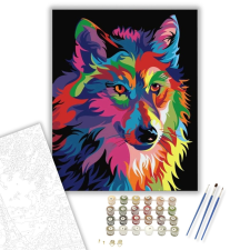 Számfestő.hu Színes Farkas - számfestő készlet – 40×50 cm (Keretre feszítve) kreatív és készségfejlesztő