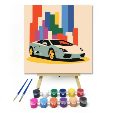 Számfestő.hu Színes házak előtt - gyerek számfestő készlet – 30×30 cm (Keretre feszítve) kreatív és készségfejlesztő