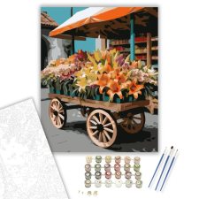 Számfestő.hu Színes Liliomok Kocsin - számfestő készlet – 50×60 cm (Keret nélkül) kreatív és készségfejlesztő