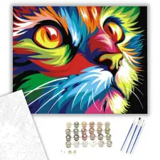 Számfestő.hu Színes Macska - számfestő készlet – 40×50 cm (Keretre feszítve) kreatív és készségfejlesztő