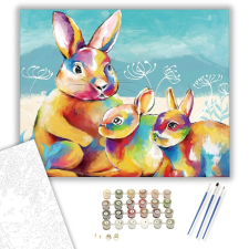 Számfestő.hu Színes Nyuszi Család - húsvéti számfestő készlet – 40×50 cm (Keretre feszítve) kreatív és készségfejlesztő