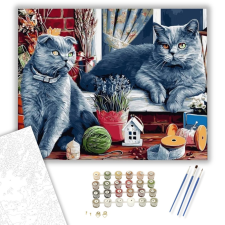 Számfestő.hu Szürke macskák - számfestő készlet – 40×50 cm (Keretre feszítve) kreatív és készségfejlesztő