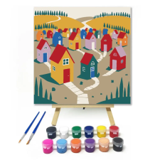 Számfestő.hu Tarka házikók útvesztője - gyerek számfestő készlet – 40×40 cm (Keretre feszítve) kreatív és készségfejlesztő