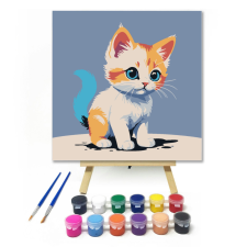 Számfestő.hu Tarka kiscica - gyerek számfestő készlet – 20×20 cm (Keretre feszítve) kreatív és készségfejlesztő