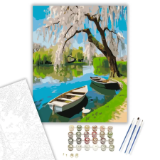 Számfestő.hu Tavaszi Folyópart Cseresznyefával - számfestő készlet – 80×100 cm (Keret nélkül) kreatív és készségfejlesztő