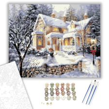 Számfestő.hu Téli otthon - számfestő készlet – 40×50 cm (Keretre feszítve) kreatív és készségfejlesztő