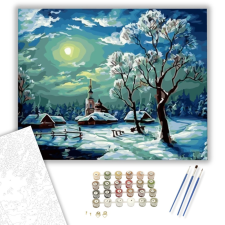 Számfestő.hu Téli táj holdfényben - számfestő készlet – 40×50 cm (Keretre feszítve) kreatív és készségfejlesztő