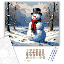 Számfestő.hu Téli Vidám Hóember - számfestő készlet – 40×50 cm (Keretre feszítve) kreatív és készségfejlesztő