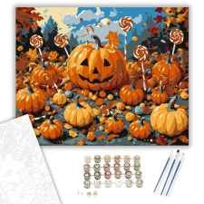Számfestő.hu Töklámpás és cukorkák - számfestő készlet – 50×60 cm (Keretre feszítve) kreatív és készségfejlesztő