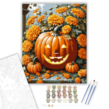 Számfestő.hu Töklámpás és virágok - számfestő készlet – 40×50 cm (Keretre feszítve) kreatív és készségfejlesztő