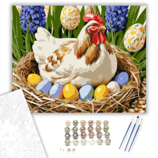 Számfestő.hu Tyúk Húsvéti Tojásokkal - számfestő készlet – 50×60 cm (Keret nélkül) kreatív és készségfejlesztő