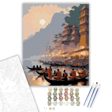 Számfestő.hu Varanasi Hajnalban a Gangeszen - számfestő készlet – 80×100 cm (Keretre feszítve) kreatív és készségfejlesztő
