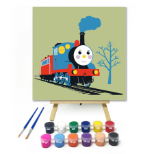 Számfestő.hu Vidám gőzmozdony - gyerek számfestő készlet – 20×20 cm (Keretre feszítve) kreatív és készségfejlesztő