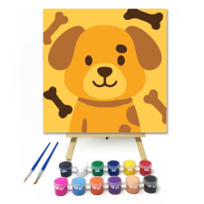 Számfestő.hu Vidám Kiskutya Csontokkal - gyerek számfestő készlet – 20×20 cm (Keretre feszítve) kreatív és készségfejlesztő