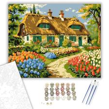 Számfestő.hu Virágos Kunyhó Idillje - számfestő készlet – 40×50 cm (Keretre feszítve) kreatív és készségfejlesztő
