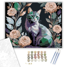 Számfestő.hu Virágos Macska Sziluett - számfestő készlet – 40×50 cm (Keretre feszítve) kreatív és készségfejlesztő