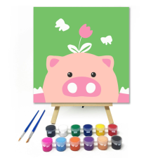 Számfestő.hu Virágos Malacka - gyerek számfestő készlet – 20×20 cm (Keretre feszítve) kreatív és készségfejlesztő