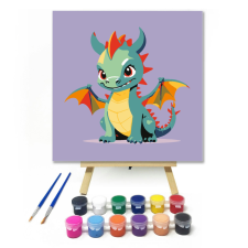 Számfestő.hu Zöld sárkány - gyerek számfestő készlet – 20×20 cm (Keretre feszítve) kreatív és készségfejlesztő