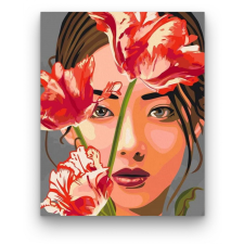 Számfestő Nő Piros Virágszálakkal - számfestő készlet kreatív és készségfejlesztő