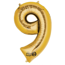 Számok Gold, Arany óriás 9-es szám fólia lufi 86*55 cm party kellék