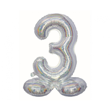 Számok Holographic Silver, Ezüst 3-as szám fólia lufi talppal 72 cm party kellék