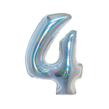 Számok Holographic Silver, Ezüst 4-es szám fólia lufi 76 cm party kellék