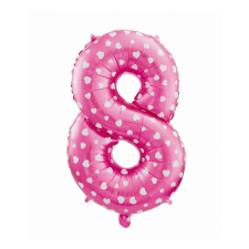 Számok Pink with Hearts, Rózsaszín 8-as szám fólia lufi 61 cm party kellék