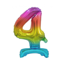 Számok Rainbow, Színes mini 4-es szám fólia lufi talppal 38 cm party kellék