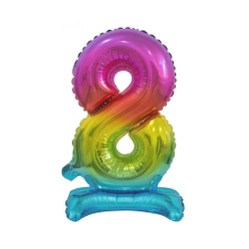 Számok Rainbow, Színes mini 8-as szám fólia lufi talppal 38 cm party kellék