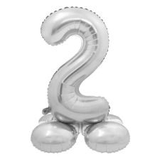 Számok Silver, Ezüst 2-es szám fólia lufi talppal 72 cm party kellék