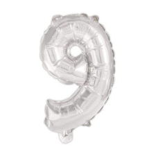 Számok Silver, Ezüst 9-es szám fólia lufi 95 cm party kellék