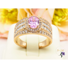  Szantina antiallergén oldalt apró cirkóna köves gyűrű nagy központi kővel-rózsaszín-18K gyűrű