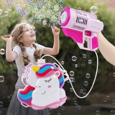  Szappanos lufi játék, géppisztoly 10 csővel, egyszarvú táskával, többszínű buborékfújó