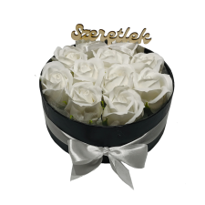  Szappanrózsa box, fekete rózsadoboz - fehér szappan