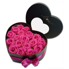  Szappanrózsa szívbox, ablakos rózsadoboz - pink + led világítással szappan