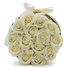  Szappanvirág ajándékcsokor - 14 krém színű rózsa - kerek dobozban GSFB-09 szappan