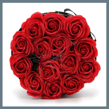  Szappanvirág ajándékcsokor - 14 piros rózsa - kerek dobozban GSFB-03 szappan