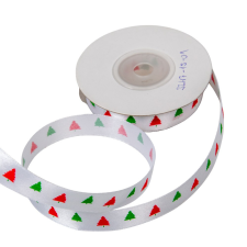 Szatén fenyőfa mintás szalag fehér 1,5cmx20y dekorációs kellék