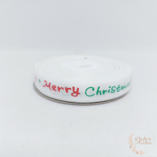 Szatén szalag - fehér - Merry Christmas felirattal dekorációs kellék