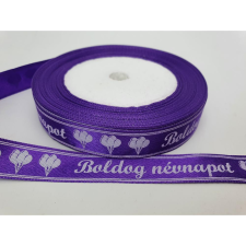 Szatén szalag lila "Boldog Névnapot" 1,5cm*23m szalag, masni