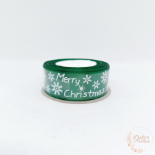  Szatén szalag Merry Christmas felirattal - 2,5 cm - zöld dekorációs kellék
