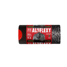 Szemeteszsák, zárószalagos, 35 l, 15 db, ALUFIX "Aluflexy" tisztító- és takarítószer, higiénia