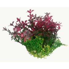 Szer-Ber Akváriumi műnövény telep piros és zöld levelekkel, sárga virágokkal (12 cm) akvárium dekoráció