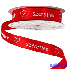 Szeretlek feliratos, szívecskés szatén szalag 16mm x 20m - Piros dekorációs kellék