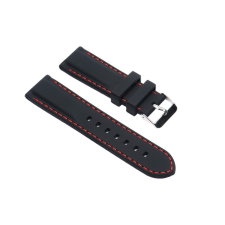 Szilikon óraszíj, fekete/piros varrás, 22mm óraszíj