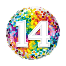  Színes 14-es Rainbow Confetti szám fólia lufi 46 cm party kellék